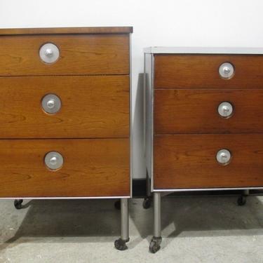 PAIR RAYMOND LOEWY HILL-ROM ROLLING CABINETS mid century industrial nightstands
