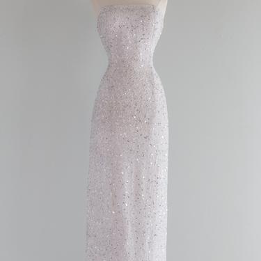 Old Hollywood Inspired White Beaded Strapless Evening Gown / Medium