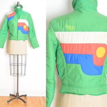 vintage 70s jacket SKYR geometric quilted puffer coat parka green ski M clothing 