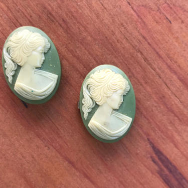 Pair of Vintage Cameo Button Clip Covers 
