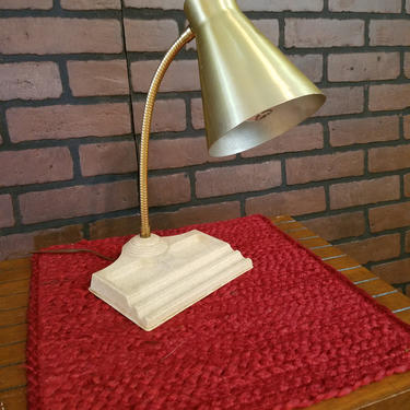 MCM Mid Century Modern Gold Gooseneck Lamp with Organizer Tray 