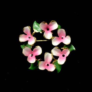 Vintage Enamel Pink Flowers Brooch Made in Austria 