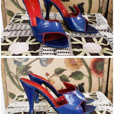 1980s Heels // Charles Jourdan Parisian Leather Heeled Slides // vintage 80s heels // size 8.5M 