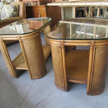 Rattan Glass Top Side Tables