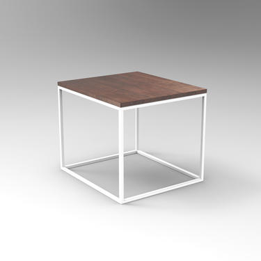 Minimalist Steel and Walnut Side Table with White Base 