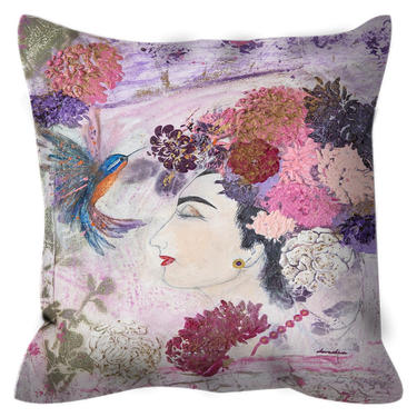 Outdoor Pillow Floral Garden Women's Portrait ~ Boho Chic Pillows ~ Garden Outdoor Pillows ~ Original Floral Art ~ Outdoor Decor 