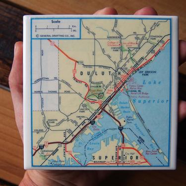 1981 Duluth Minnesota Map Coaster. Duluth Map. Vintage Minnesota Gift. Housewarming. Great Lakes Map. City Coasters Lake Superior Wisconsin 