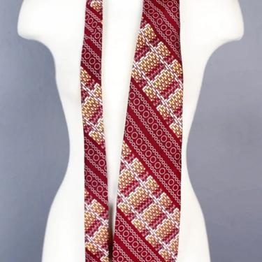 1970's Pierre Cardin Vintage Mens Necktie Suit Tie, Red Wide Disco era Rich Hippie style 