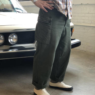 Vintage 26 28 30 32 34 36 Waist Dutch 60s Military High Waist Cargo Pants | HBT Herringbone Twill Fatigues Trousers | Army Olive Green Pant 