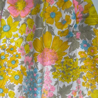 Vintage 70's Floral, Colorful Summer Flowers Fabric, White, Pink, Yellow And Blue, Summer Dress, Summer Shorts Or Pants, Swimsuit Coverup 