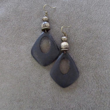 Large wooden earrings, big black earrings, Afrocentric earrings, African earrings, bold statement earrings, exotic unique earrings 