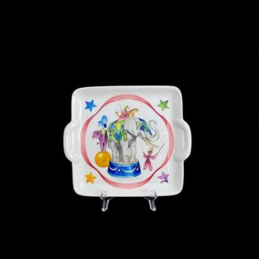 Vintage Modern LE CIRQUE Porcelain Platter Tray w Watercolor Circus Scene Villeroy & Boch Elephants and Tiger Jean A. Mercier Painting 