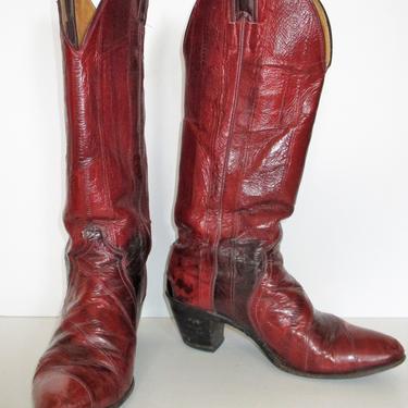 Vintage Cowgirl Boots Justin Brown Eelskin Leather Cowboy Western 5 1/2B Women 