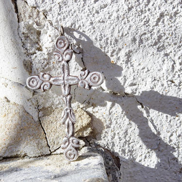 Vintage Large Sterling Silver Gothic Cross Pendant, 4&amp;quot; Long, Ornate Hammered Silver Cross Pendant, Oxidized Silver Design, 925 Jewelry, 