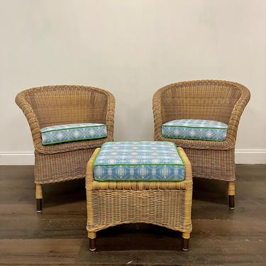 AVAILABLE: Set of 2 All-Weather Wicker Chairs + Ottoman 