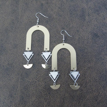 Geometric earrings, matte gold statement earrings, mid century modern earrings, simple minimalist earrings, unique Art Deco earrings 