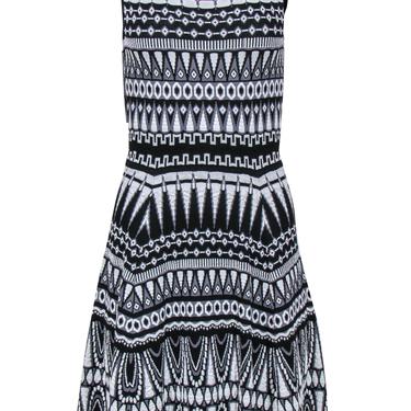 Milly - Black & White Patterned Knit A-Line Dress Sz M