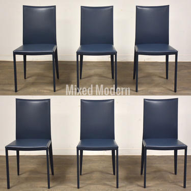 Italian Modern Lilly Blue Leather Frag Dining Chairs - Set of 6 