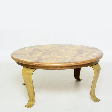 Arturo Pani for Muller of Mexico Regency Round Coffee Table Brass Marble 1960s 