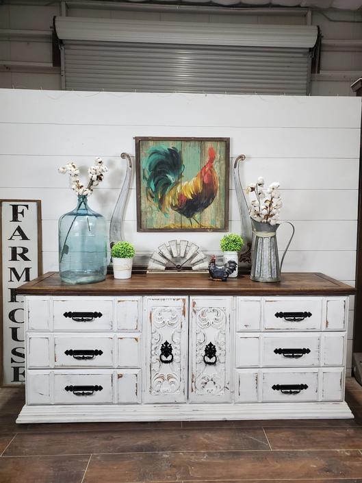 White Distressed Dresser With Stained, White Distressed Dresser
