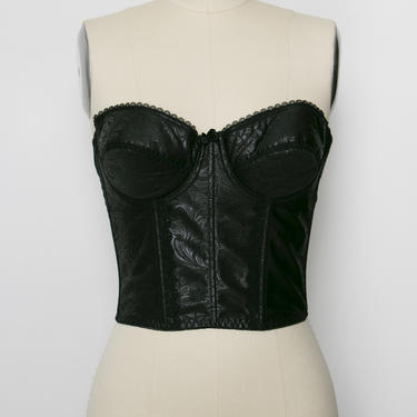 1980s corset bra, longline bra, black lace, vintage bustier, 36c,, Black  Label Vintage
