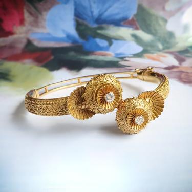 Antique Victorian Double Diamond Hinged Cannetille Bangle Bracelet 18K 
