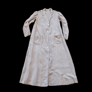 Antique Jacket / 1910s Edwardian Duster / Walking Coat / Long Linen Summer Jacket 