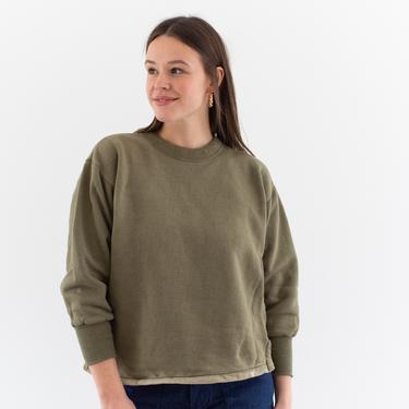 Vintage French Faded Olive Green Crew Sweatshirt | Cozy Fleece | 70s Made in France | FS081 | M | 