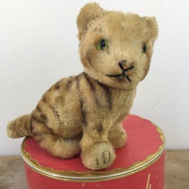Vintage 50's Steiff Baby Tiger, Seated Tiger Cub, German Stuffed Animal, Stuffed Mohair Baby Tiger Cub, No Tag 