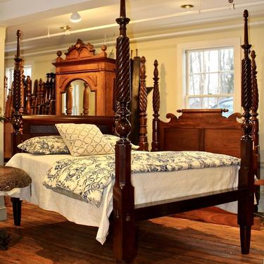 Queen Tall Post Rope Carved Bed in Mahogany, Baltimore Circe 1830