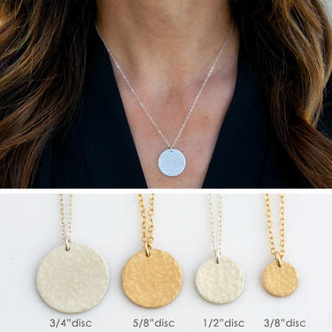 Hammered Layering Necklace, Hammered Gold Disc Necklace, Sterling Silver Gold Fill Circle Tag Necklace, Gift for her, LEILAjewelryshop, N274 
