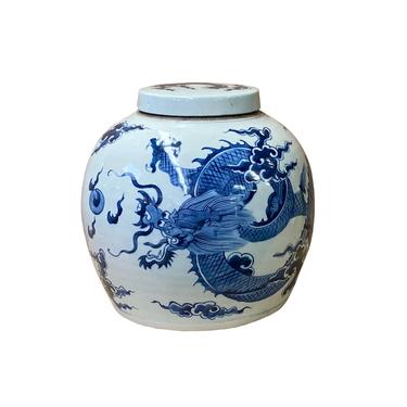 Chinese Blue & White Dragon Graphic Porcelain Ginger Jar ws1238E 