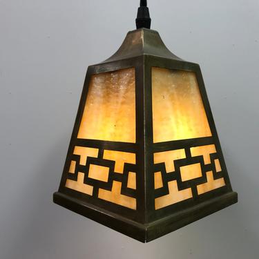 Antique 1910 Brass and Stained Glass Shade Rewired on Braided Cord 