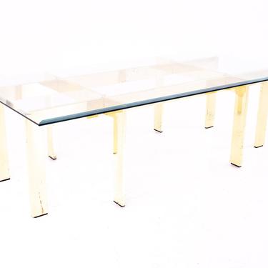 Mid Century Rectangular Glass and Brass Coffee Table - mcm 