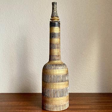 Vintage Bitossi Black & Gold Seta Decanter Bottle Vase 1950s MCM Stopper Repair 