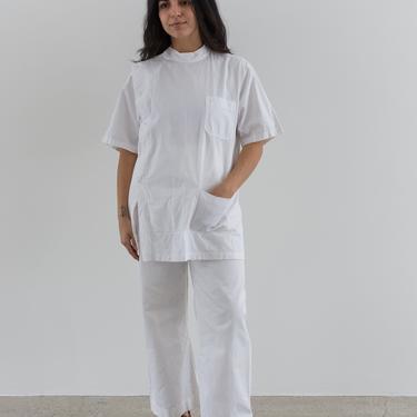 Vintage White Cotton Tunic Blouse Shirt | Side Snap Button Short Sleeve Smock | Ceramic Studio | S M | 