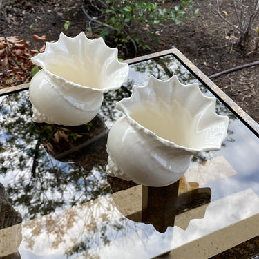 Pair of Czechoslovakian Ceramic Seashell Planters / Vases 