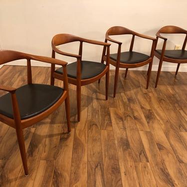 Hans Wegner Hp503 Armchairs for Johannes Hansen, Teak and Leather, Authentic, Made in Denmark, 4 Available, Each 
