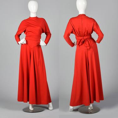1970s Pauline Trigere Red 2 Piece Set Palazzo High Waist Pants Dolman Sleeve Top Designer Vintage 70s 