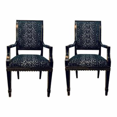 Currey & Co. Transitional Ines Panther Arm Chairs - a Pair