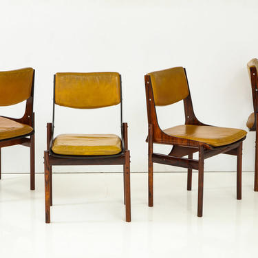 Set of Four Brazilian Jacaranda and Leather Chairs