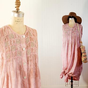 dappled blush embroidered cotton dress - medium 