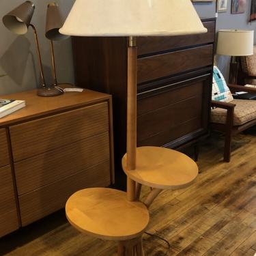 Vintage Maple and Rattan Floor lamp w\/attached tables