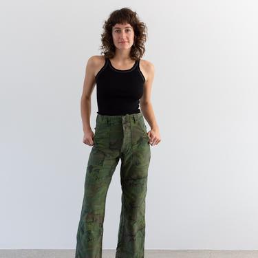 Vintage 28 Waist Double Knee Camouflage Pants | Olive Green Utility Fatigues | Military Camo | Button Fly | XXS XS | 