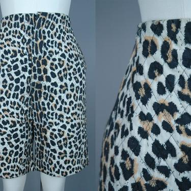 1960s Leopard Print Shorts | Vintage 60s Quilted Cotton High Waist Shorts | medium 