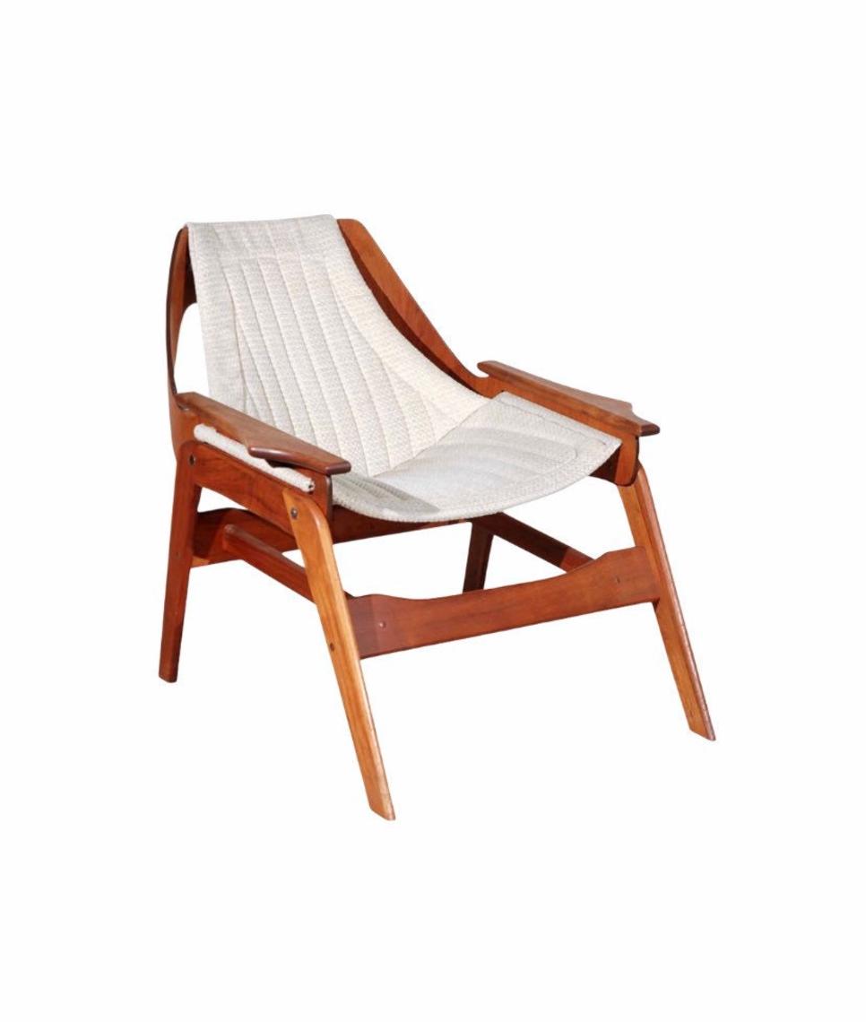 1960s Jerry Johnson Walnut Sling Chair, Boho Accent Chair 1960s Jerry Johnson Walnut Sling Chair, Boho Accent Chair