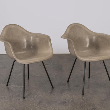 Pair of Eames Greige Arm Shell Chairs 