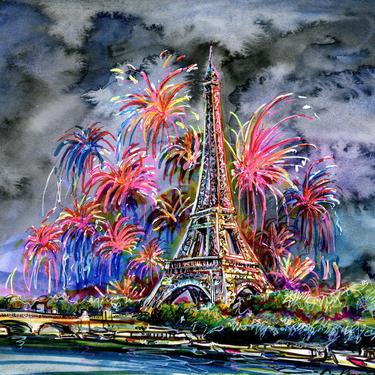 Fireworks in Paris Featuring the Eiffel Tower by Cris Clapp Logan 
