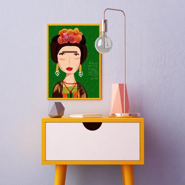 fridita kahlo print -  Celebrity Portraits - Wall art - Cubicle decor - Office Art- Home Wall Art-  Greenery- Art Lover inspiration 