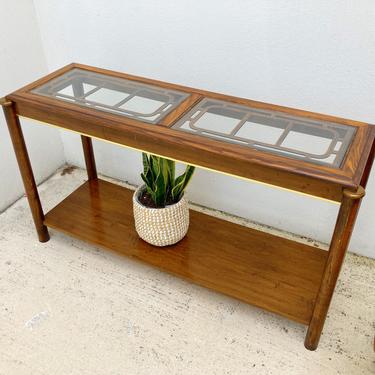 1980s Brass and Oak Console Table